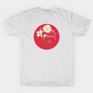 white flower floral with red circle background T-Shirt